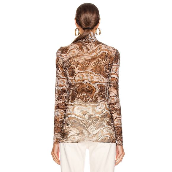 GANNI Mesh Turtle Neck Top Long‎ Sleeves Tiger Eye Brown Women’s Size 36 (US 4) - Picture 3 of 10